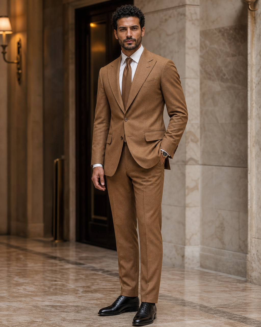 Caramel Flannel Winter Suit - Custom Made to Measure side back view