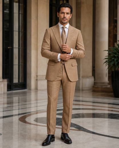 Caramel Linen Outdoor Wedding Suit - Custom Made to Measure front view