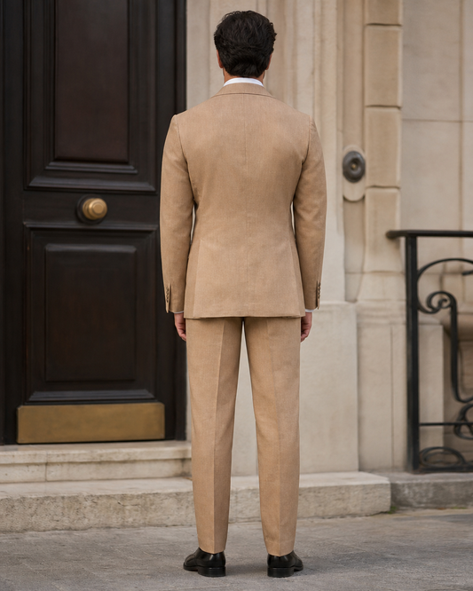 Caramel Linen Peak Lapel Suit - Custom Made to Measure back view