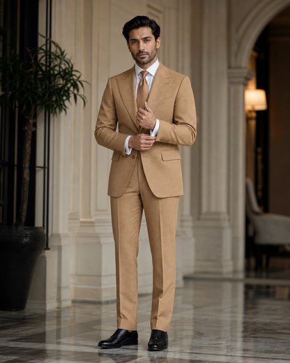 Caramel Seersucker Beach Wedding Suit - Custom Made to Measure front view