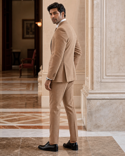 Caramel Seersucker Beach Wedding Suit - Custom Made to Measure side back view