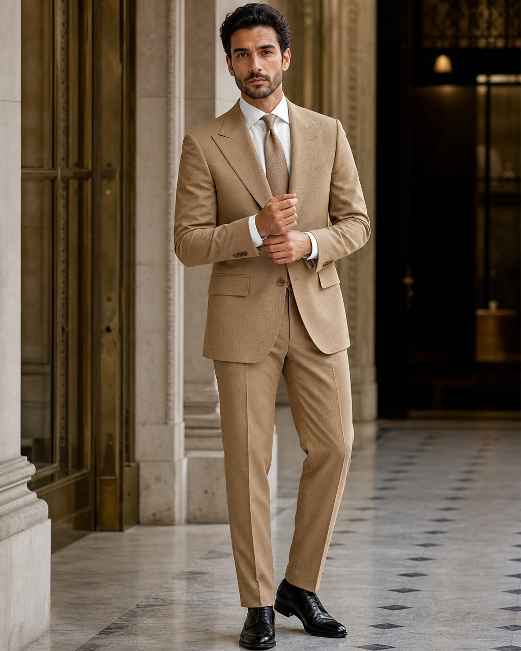 Caramel Seersucker Summer Suit - Custom Made to Measure front view