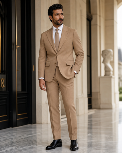 Caramel Seersucker Summer Suit - Custom Made to Measure side back view