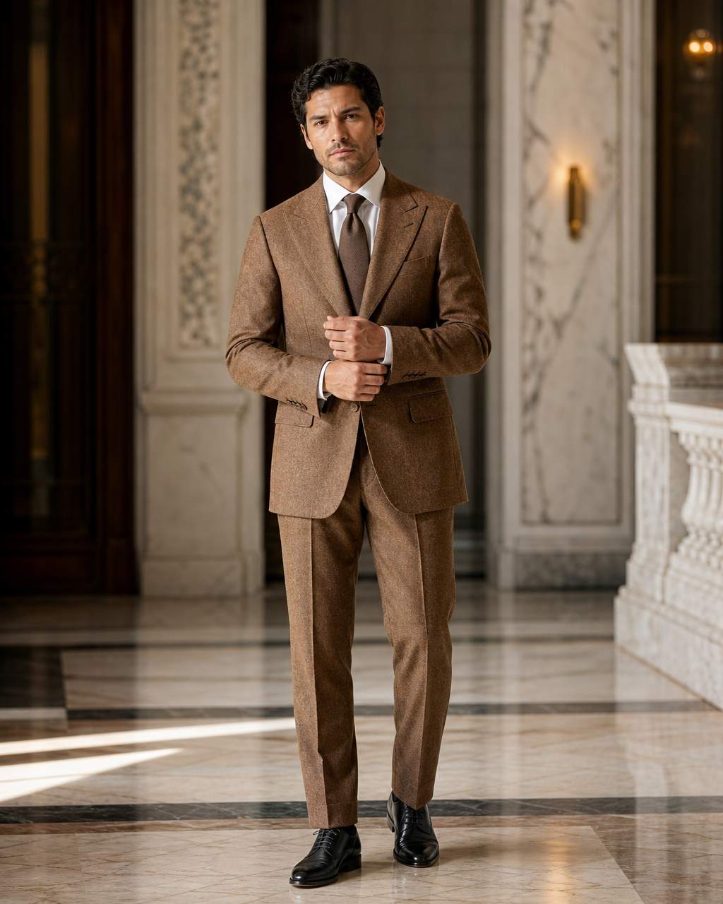 Caramel Tweed Winter Suit - Custom Made to Measure front view