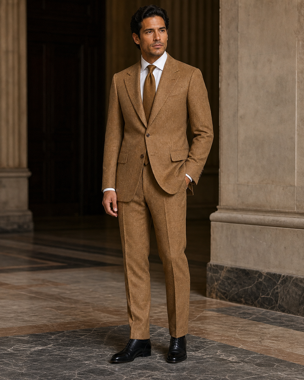 Caramel Tweed Winter Suit - Custom Made to Measure side back view