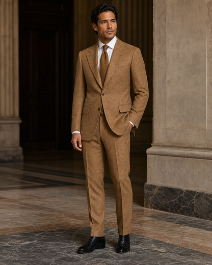 Caramel Tweed Winter Suit - Custom Made to Measure side back view