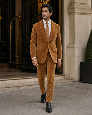 Caramel Velvet Shawl Lapel Suit — Custom Made to Measure — 1