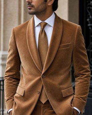 Caramel Velvet Shawl Lapel Suit — Custom Made to Measure — 4