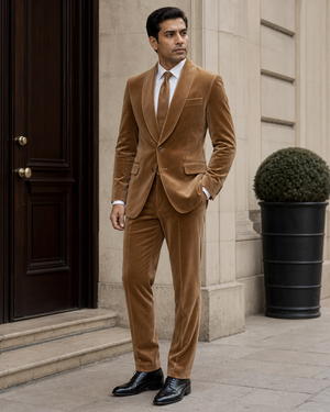 Caramel Velvet Shawl Lapel Suit — Custom Made to Measure — 3