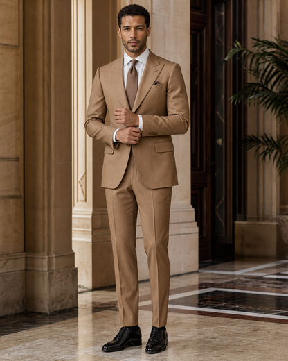 Caramel Wool Outdoor Wedding Suit - Custom Made to Measure front view