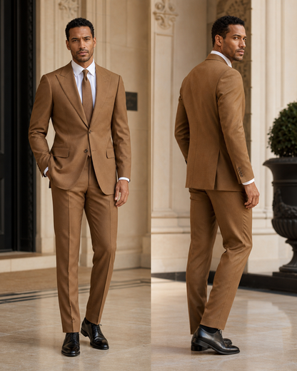 Caramel Wool Outdoor Wedding Suit - Custom Made to Measure side back view
