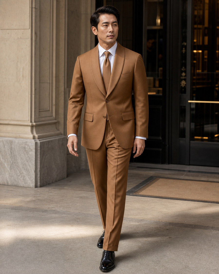 Caramel Wool Shawl Lapel Suit — Custom Made to Measure