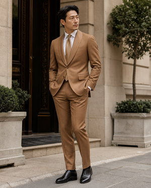 Caramel Wool Shawl Lapel Suit — Custom Made to Measure — 3