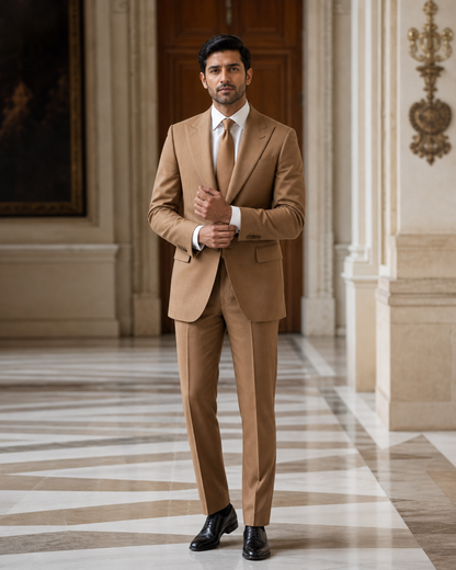 Caramel Wool Winter Suit - Custom Made to Measure front view