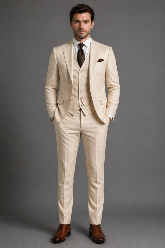 Champagne Cotton Slim Fit Suit — Custom Made to Measure