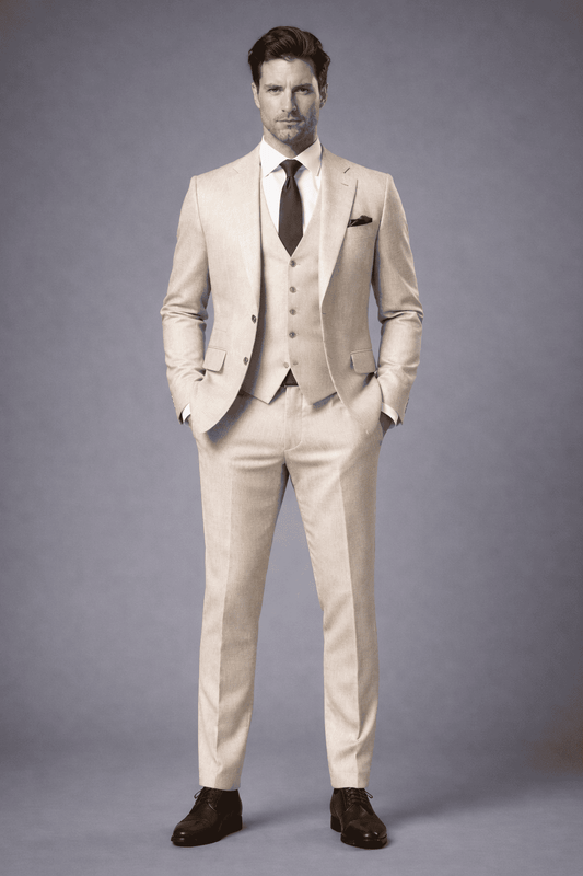 Champagne Linen Wedding Suit — Custom Made to Measure