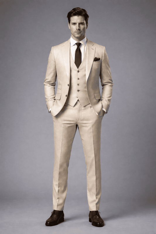Champagne Silk Blend Wedding Suit — Custom Made to Measure