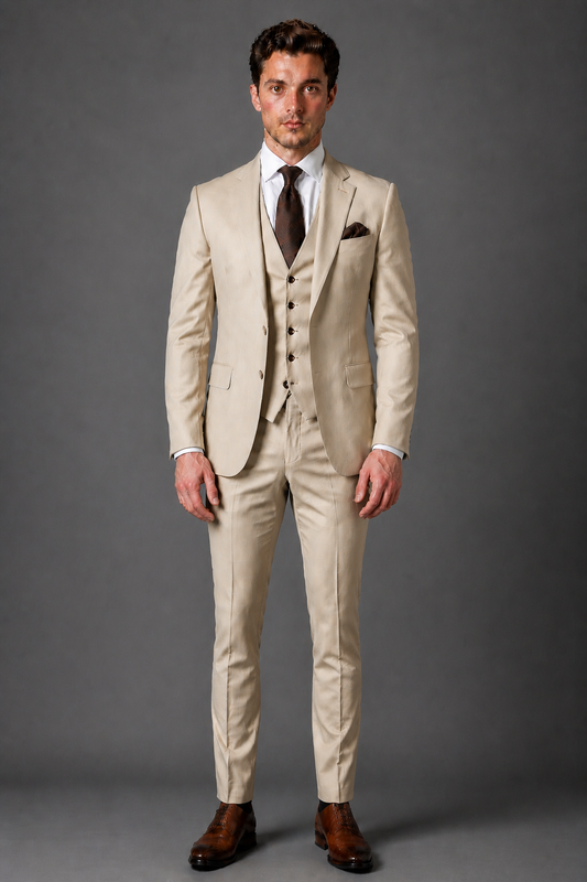 Champagne Wool Slim Fit Suit — Custom Made to Measure