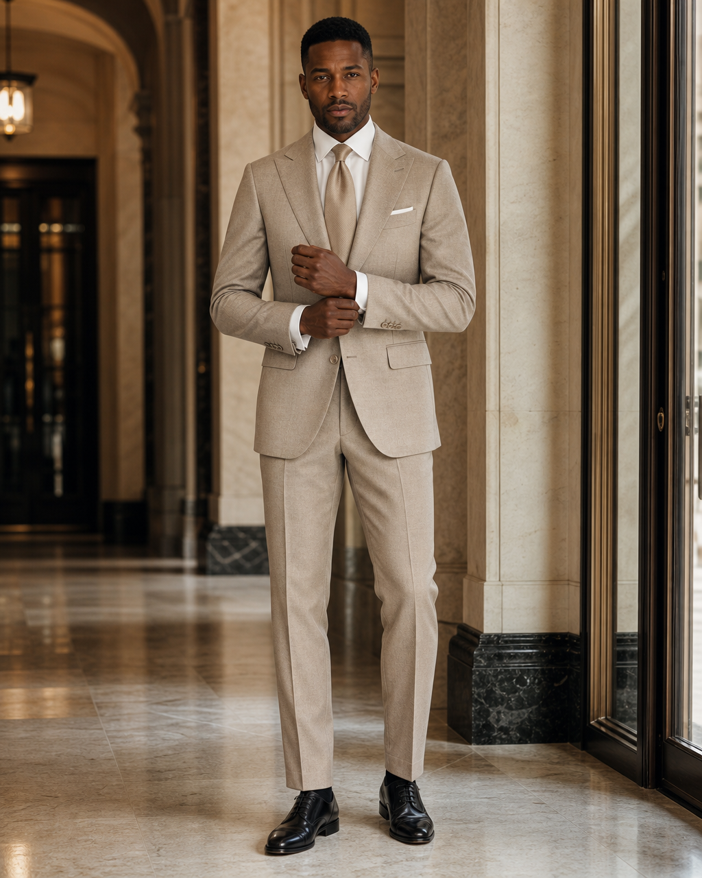 Champagne Cashmere Blend Winter Suit - Custom Made to Measure front view