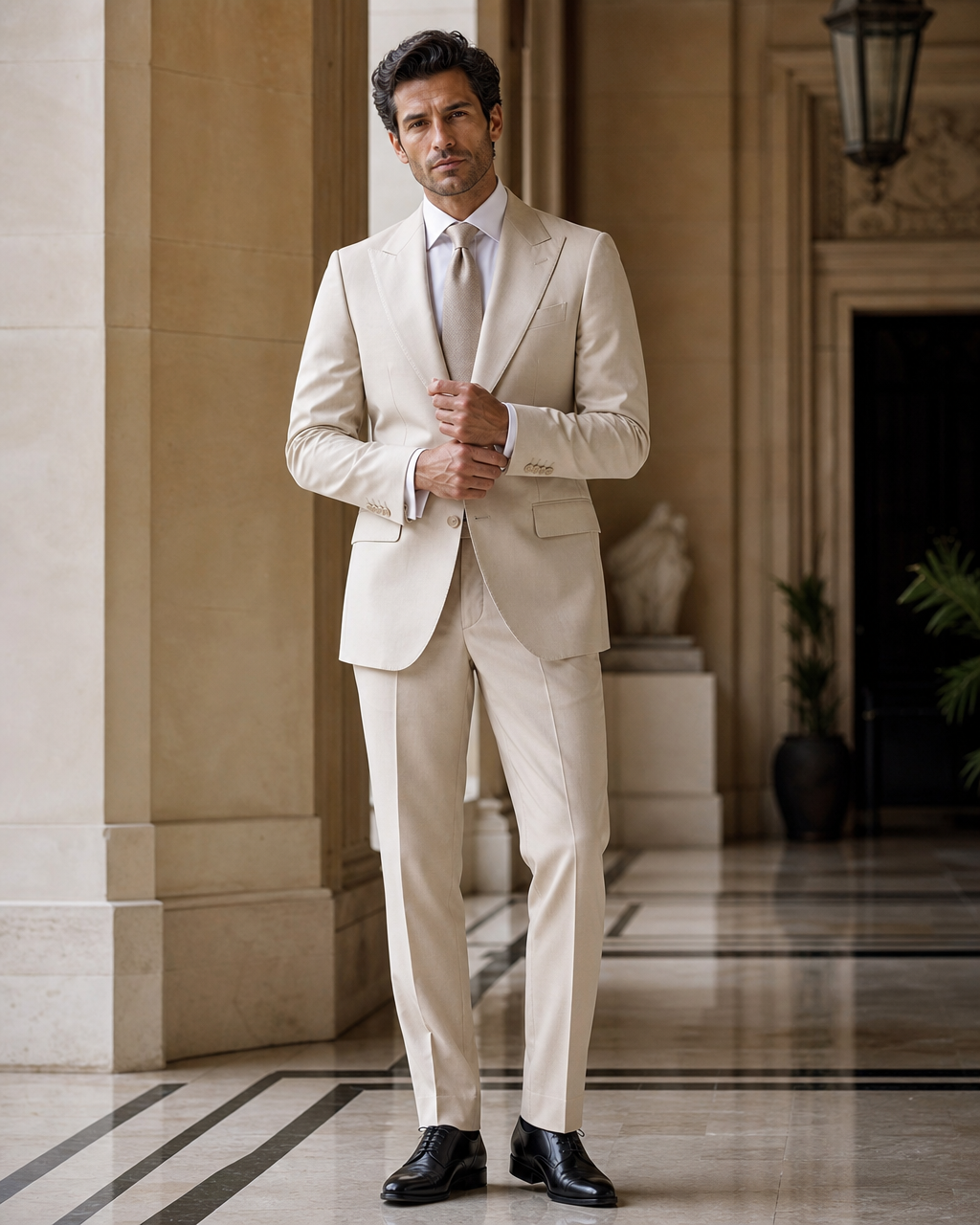 Champagne Cotton Beach Wedding Suit - Custom Made to Measure front view