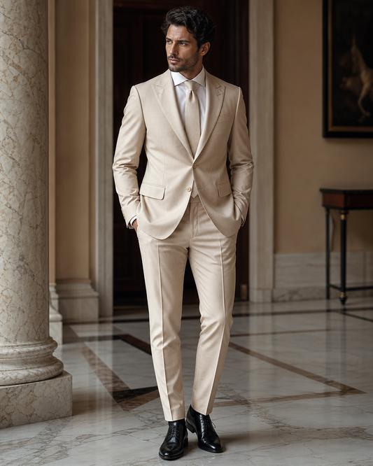 Champagne Cotton Beach Wedding Suit - Custom Made to Measure side back view