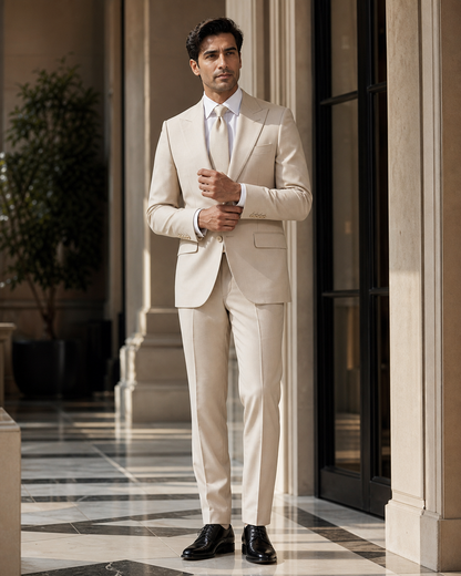 Champagne Cotton Outdoor Wedding Suit - Custom Made to Measure front view
