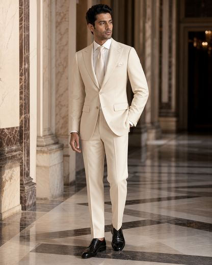 Champagne Cotton Outdoor Wedding Suit - Custom Made to Measure side back view