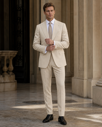 Champagne Cotton Summer Suit - Custom Made to Measure front view
