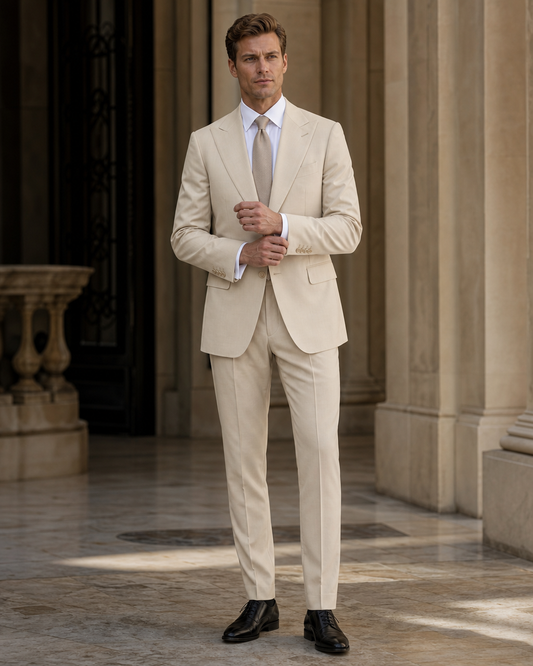 Champagne Cotton Summer Suit - Custom Made to Measure front view