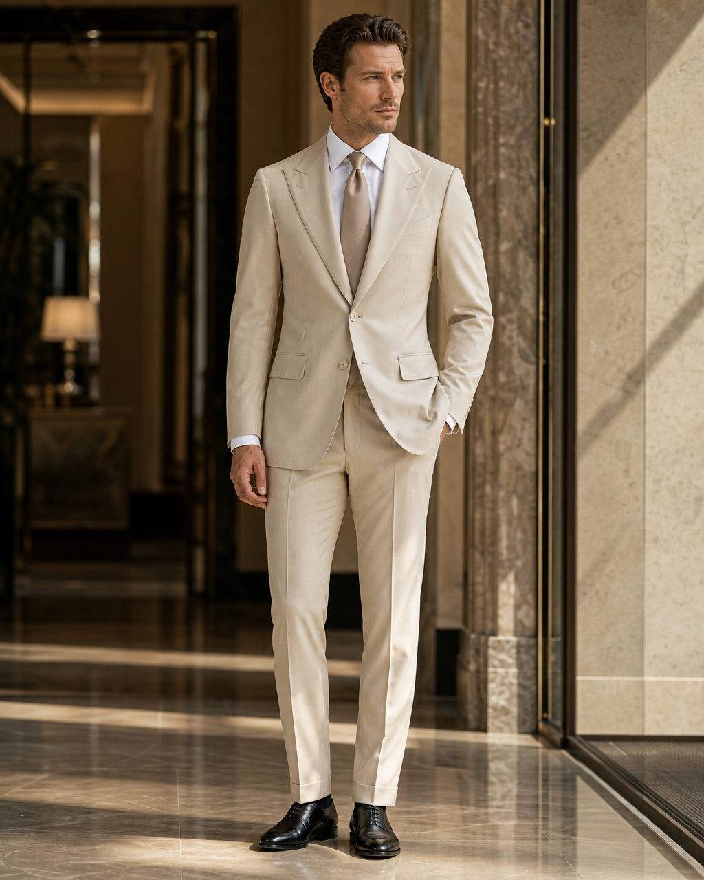 Champagne Cotton Summer Suit - Custom Made to Measure side back view