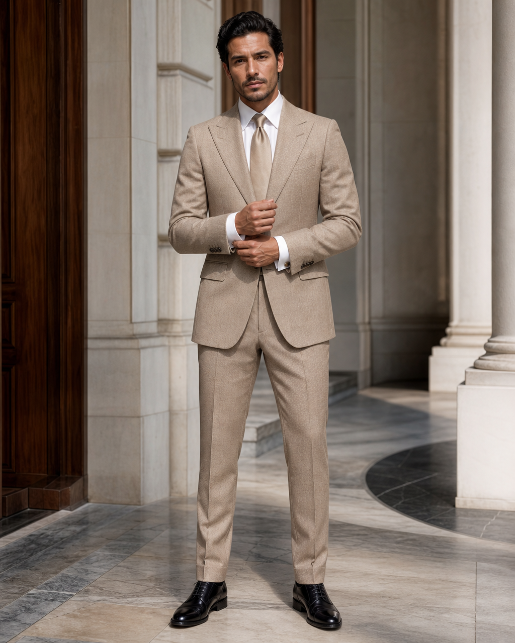Champagne Flannel Winter Suit - Custom Made to Measure front view