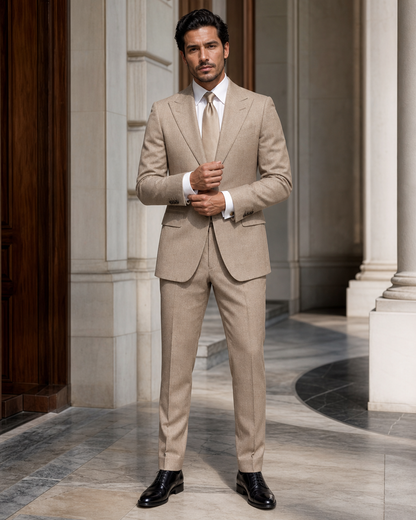 Champagne Flannel Winter Suit - Custom Made to Measure front view
