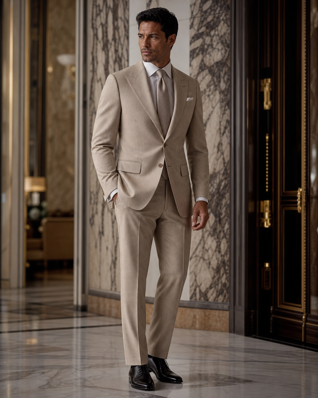 Champagne Flannel Winter Suit - Custom Made to Measure side back view