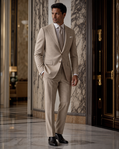 Champagne Flannel Winter Suit - Custom Made to Measure side back view