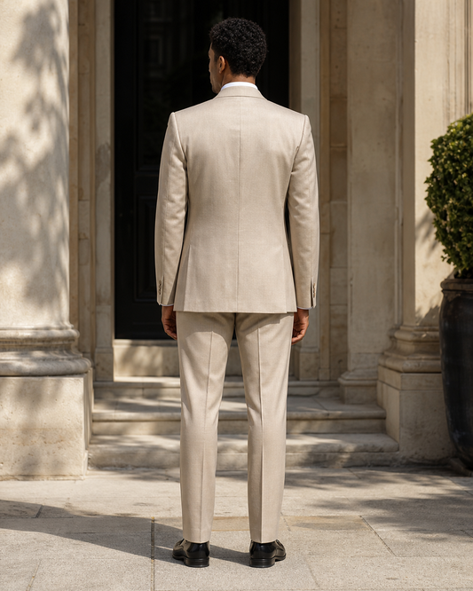 Champagne Linen Peak Lapel Suit - Custom Made to Measure back view