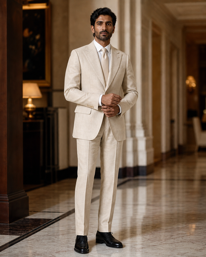 Champagne Linen Summer Suit - Custom Made to Measure front view