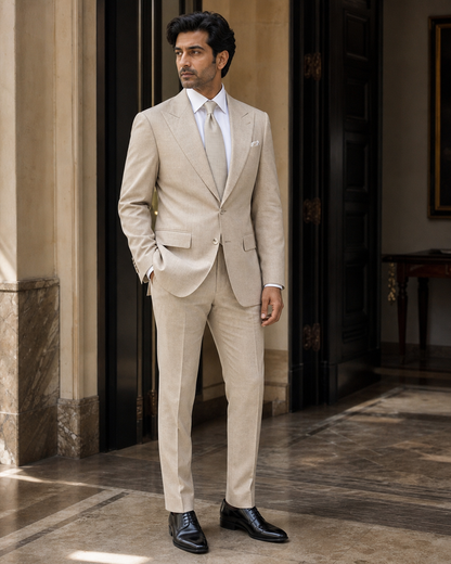 Champagne Linen Summer Suit - Custom Made to Measure side back view