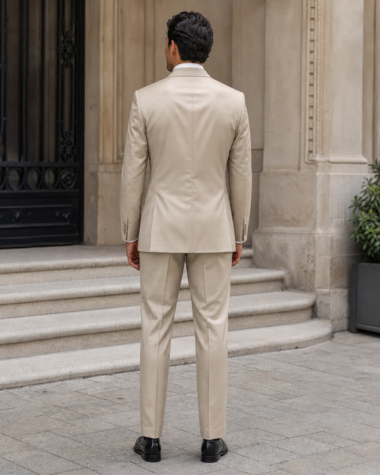 Champagne Silk Blend Shawl Lapel Suit - Custom Made to Measure back view