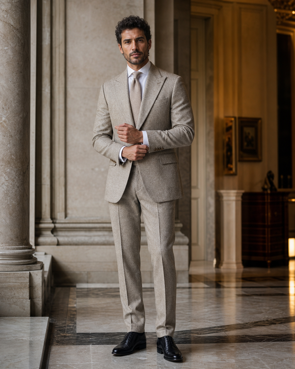 Champagne Tweed Winter Suit - Custom Made to Measure front view