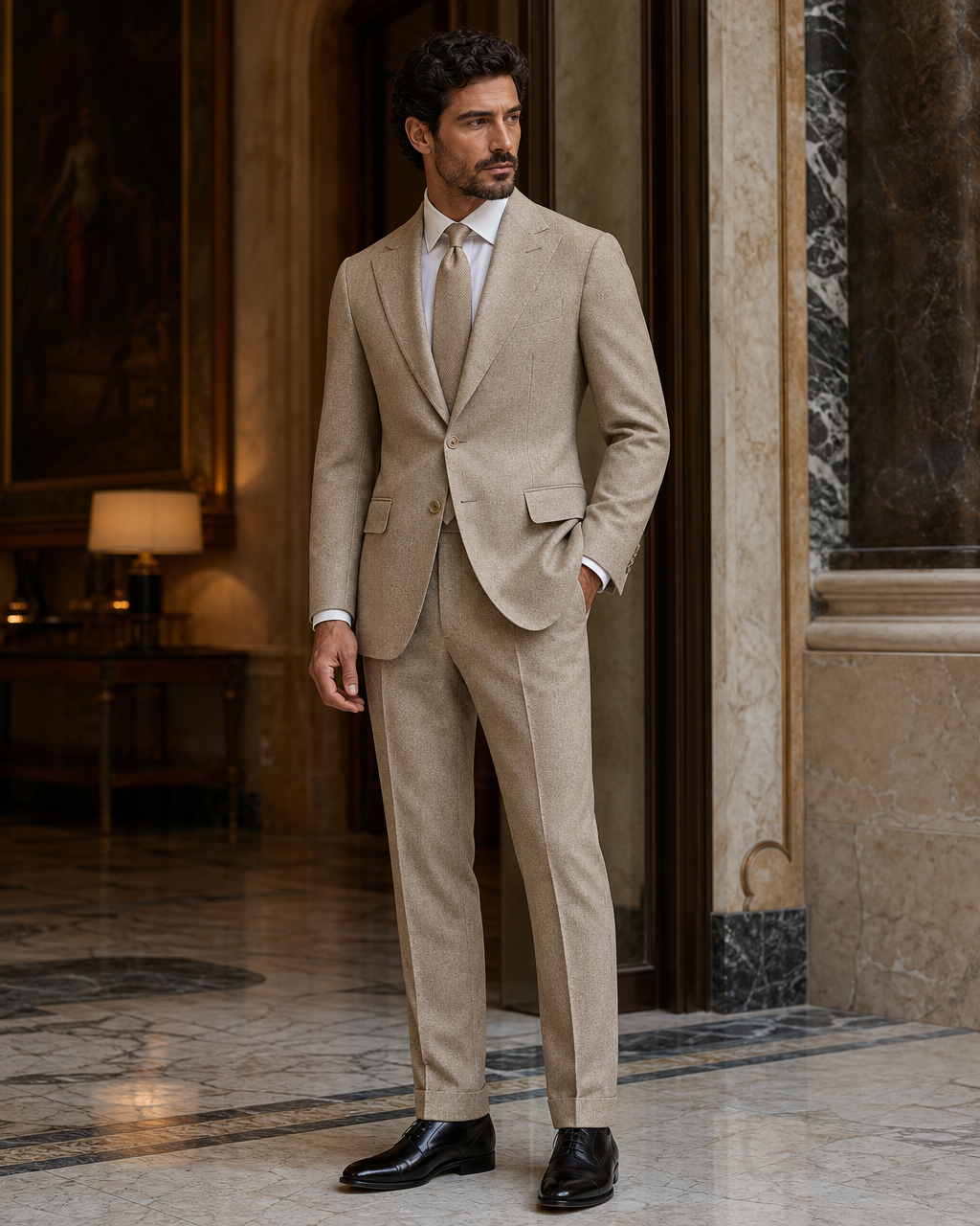 Champagne Tweed Winter Suit - Custom Made to Measure side back view
