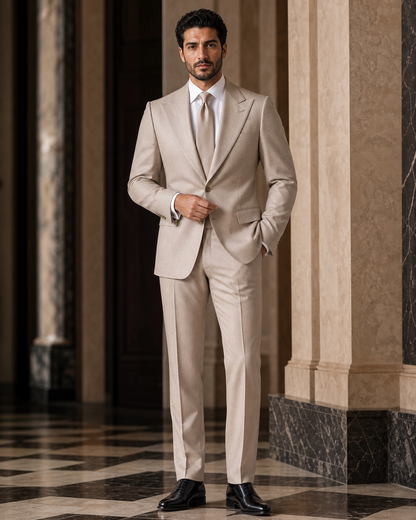 Champagne Wool Winter Suit - Custom Made to Measure front view