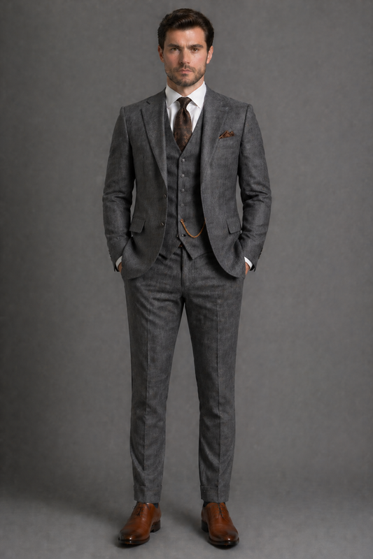 Charcoal Gray Linen Slim Fit Suit — Custom Made to Measure