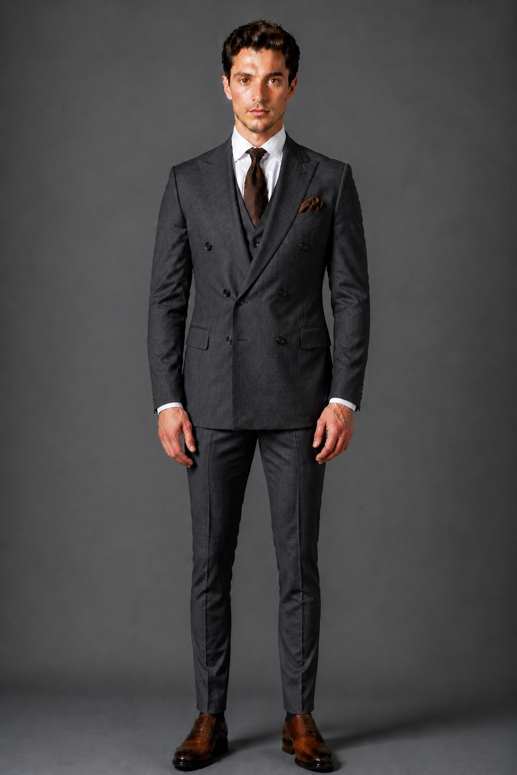 Charcoal Gray Silk Blend Double Breasted Suit — Custom Made to Measure