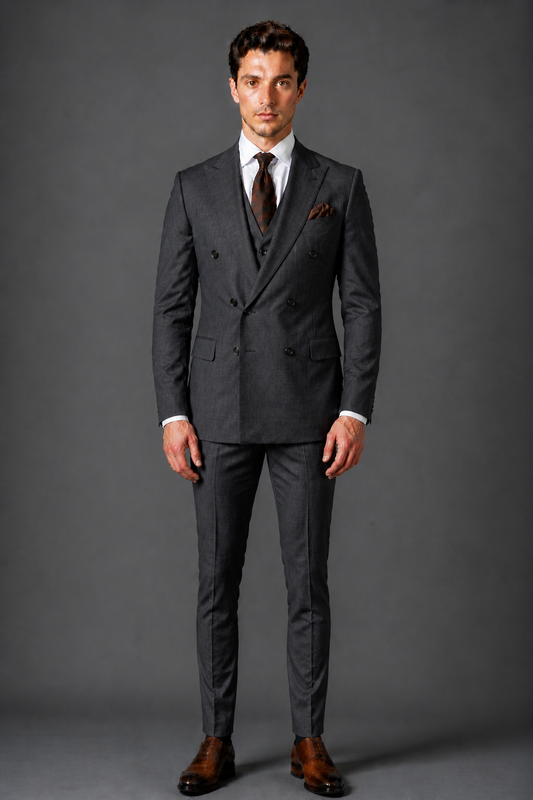 Charcoal Gray Silk Blend Double Breasted Suit — Custom Made to Measure