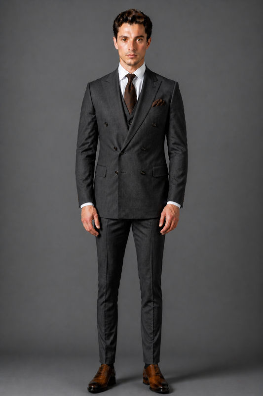 Charcoal Grey Silk Blend Double Breasted Suit — Custom Made to Measure