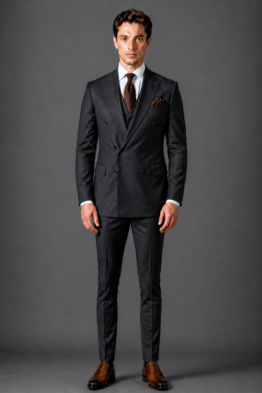 Charcoal Silk Blend Double Breasted Suit — Custom Made to Measure
