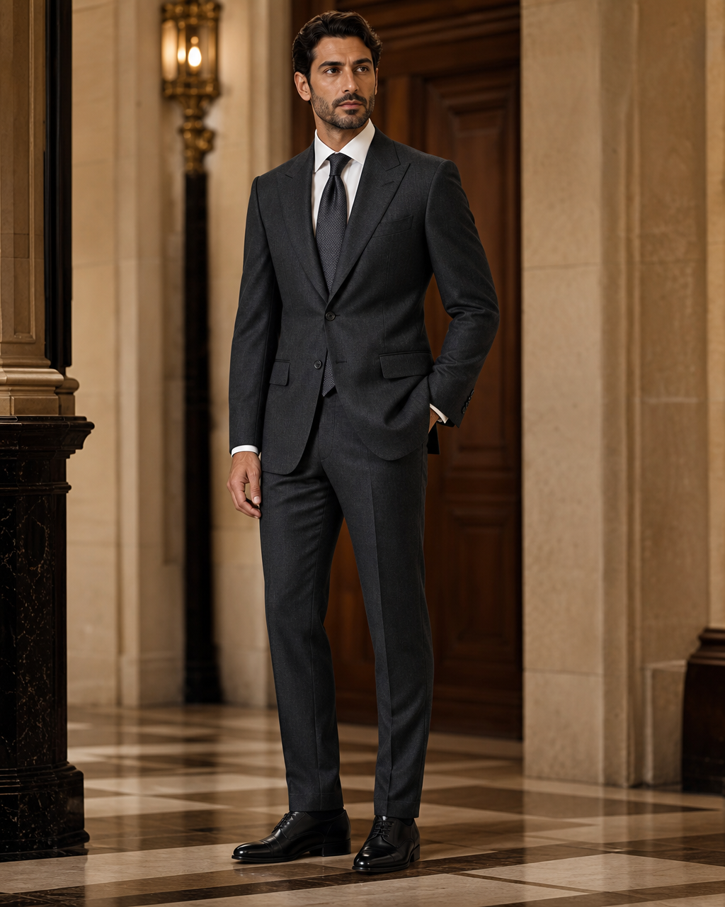 Charcoal Cashmere Blend Winter Suit - Custom Made to Measure side back view