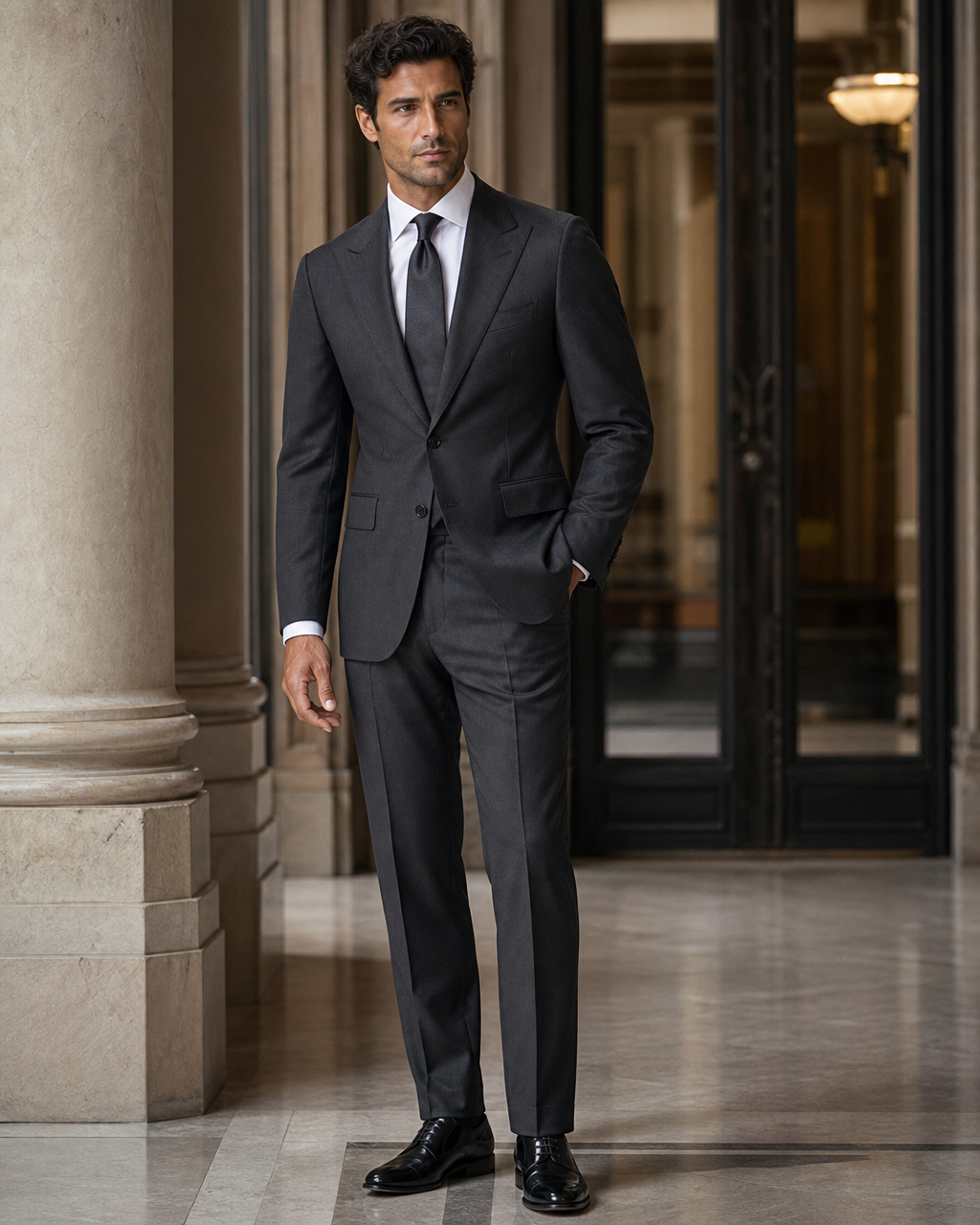 Charcoal Cotton Outdoor Wedding Suit - Custom Made to Measure side back view