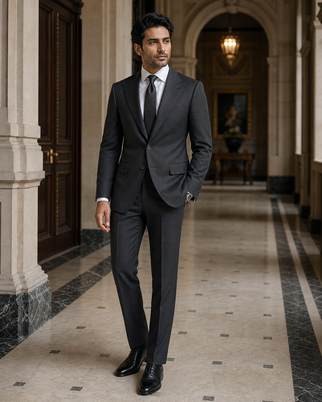 Charcoal Cotton Summer Suit - Custom Made to Measure side back view
