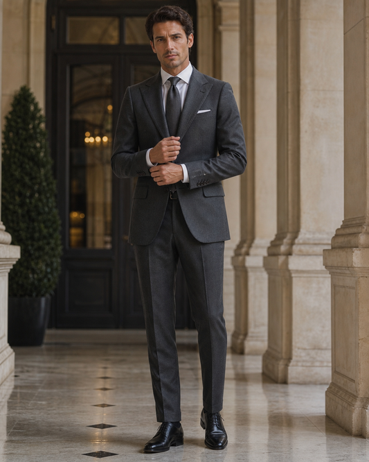 Charcoal Flannel Winter Suit - Custom Made to Measure front view